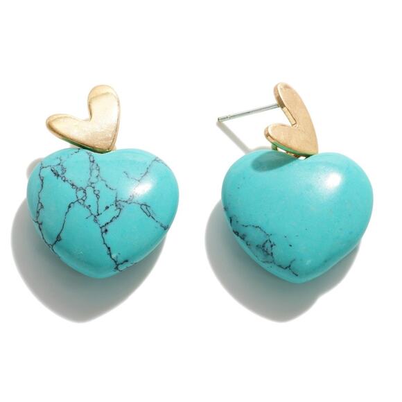 Judson Jewelry - Natural Stone Heart Drop Earrings Turquoise